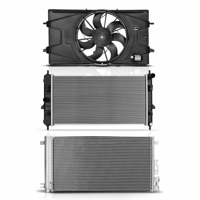 3 Pcs Radiator & AC Condenser & Cooling Fan Kit