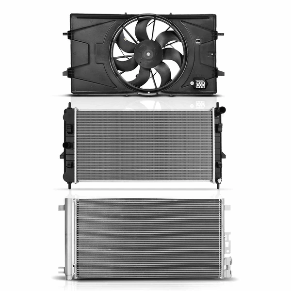 3 Pcs Radiator & AC Condenser & Cooling Fan Kit for 2006-2008 Chevrolet Cobalt