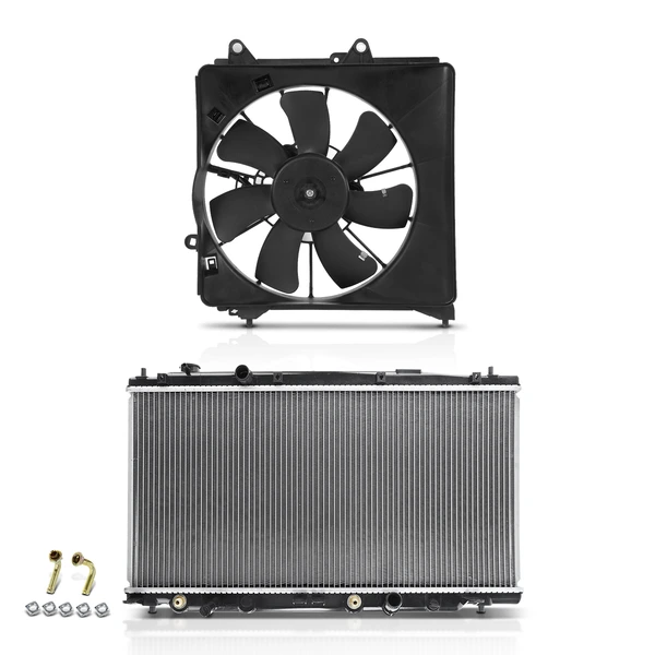 2 Pcs Radiator & Cooling Fan Assembly Kit for Honda Fit 2009-2013 1.5L