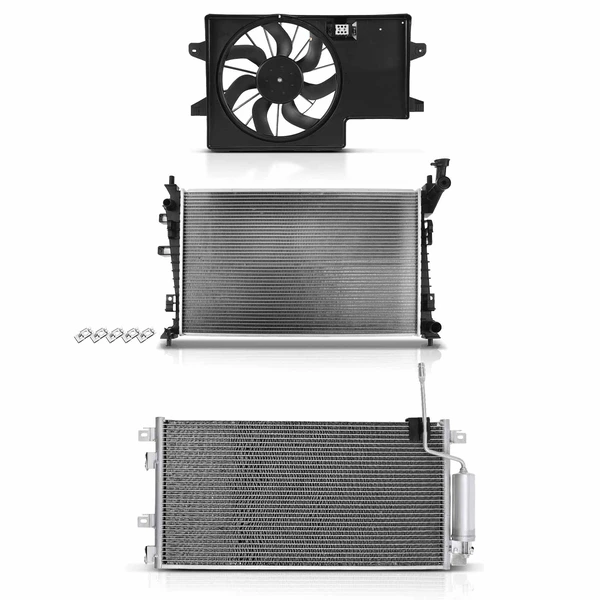 3 Pcs Radiator & AC Condenser & Cooling Fan Kit for 2008-2011 Ford Focus