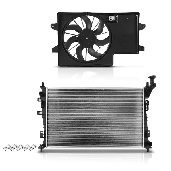 2 Pcs Radiator & Cooling Fan Assembly Kit for Ford Focus 2008-2011 L4 2.0L