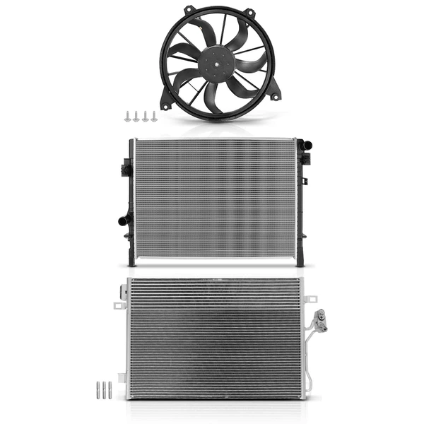 3 Pcs Radiator & AC Condenser & Cooling Fan Kit for 2009-2010 Dodge Journey