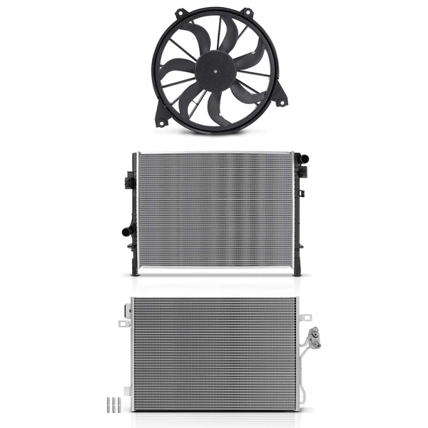 3 Pcs Radiator & AC Condenser & Cooling Fan Kit for 2009-2010 Dodge Journey