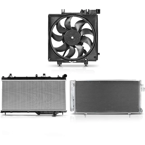 3 Pcs Radiator & AC Condenser & Cooling Fan Kit for Subaru Impreza 2008-2014 H4 2.5L