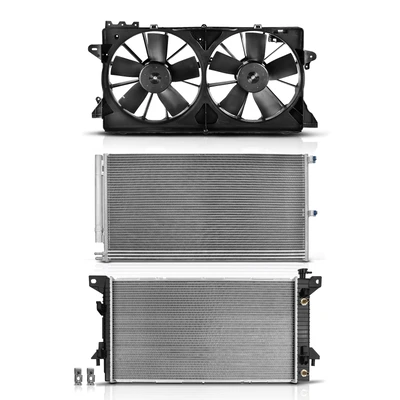 3 Pcs Radiator & AC Condenser & Cooling Fan Kit
