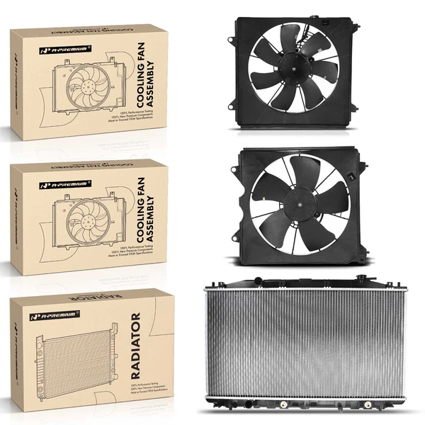3 Pcs Radiator & Cooling Fan Assembly Kit for Honda Accord 2008-2012 2.4L Automatic