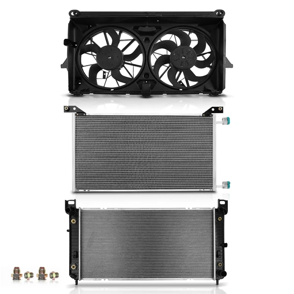 3 Pcs Radiator & AC Condenser & Cooling Fan Kit for Chevrolet Avalanche with Engine Oil Cooler
