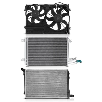 3 Pcs Radiator & AC Condenser & Cooling Fan Kit