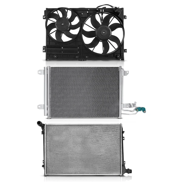 3 Pcs Radiator & AC Condenser & Cooling Fan Kit for Volkswagen Jetta 2005-2008