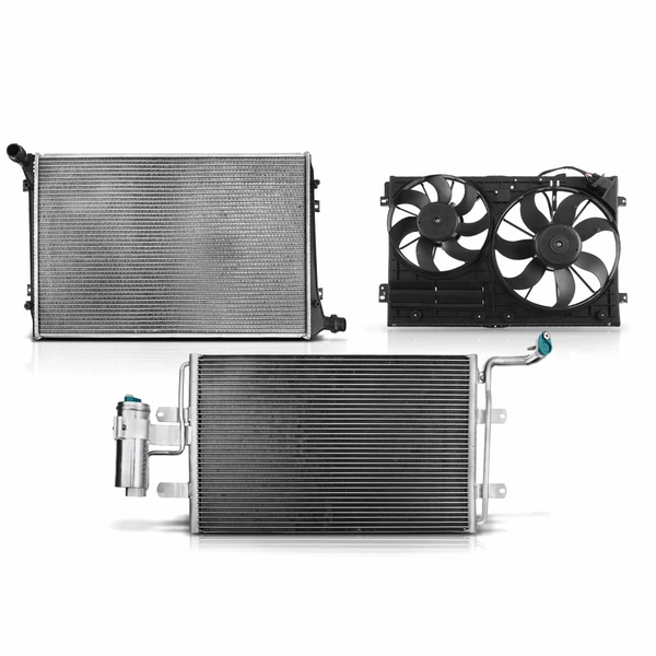 3 Pcs Radiator & AC Condenser & Cooling Fan Kit for 2005 Volkswagen Jetta 1.9L l4