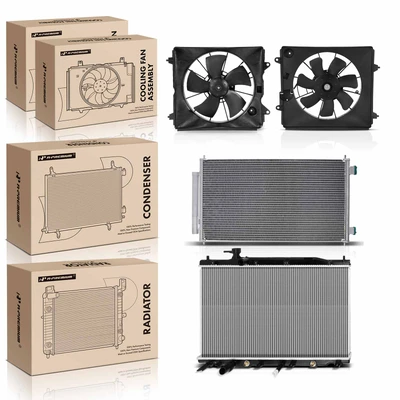4 Pcs Radiator & AC Condenser & Cooling Fan Kit