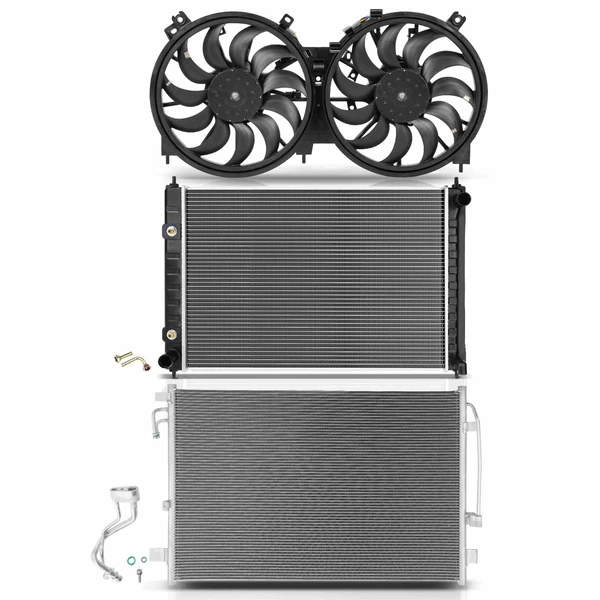 3 Pcs Radiator & AC Condenser & Cooling Fan Kit for Nissan Murano 09-14 Quest V6 3.5L