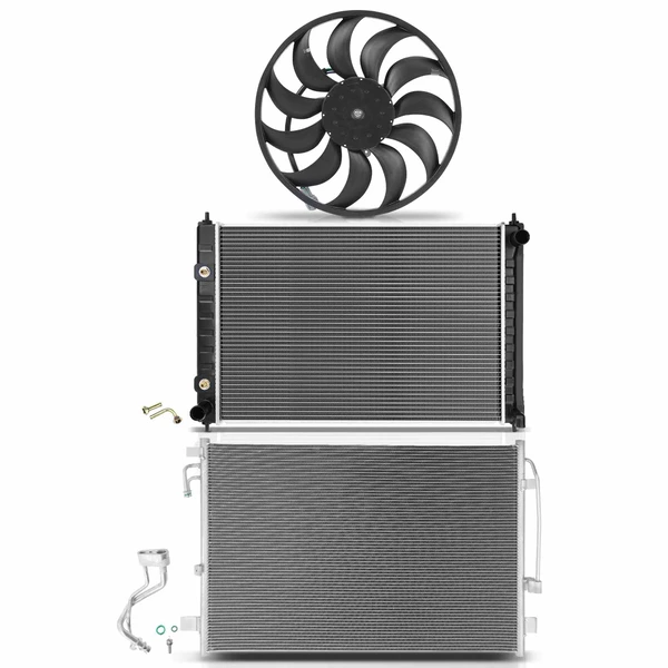 3 Pcs Radiator & AC Condenser & Cooling Fan Kit for Nissan Murano 2009-2014 Quest