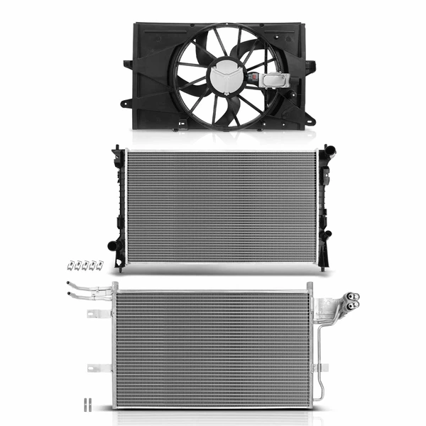 3 Pcs Radiator & AC Condenser & Cooling Fan Kit for Ford Taurus 2010-2012 Lincoln MKS