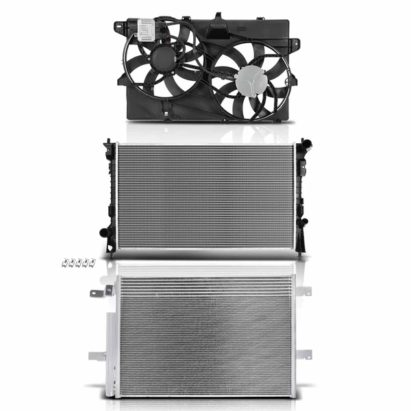 3 Pcs Radiator & AC Condenser & Cooling Fan Kit for 2011 2013-2014 Ford Edge
