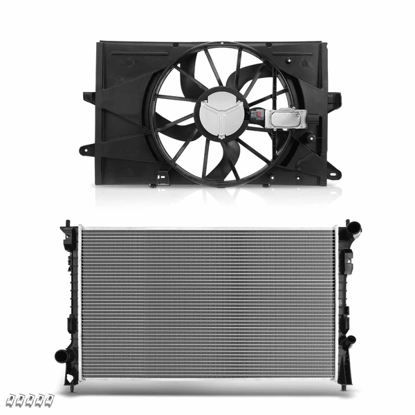 2 Pcs Radiator & Cooling Fan Assembly Kit for Ford Taurus 2010-2012 Lincoln MKS 3.5L 3.7L
