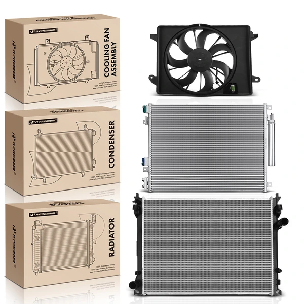 3 Pcs Radiator & AC Condenser & Cooling Fan Kit for Chrysler 300 2009 2.7L 3.5L 5.7L