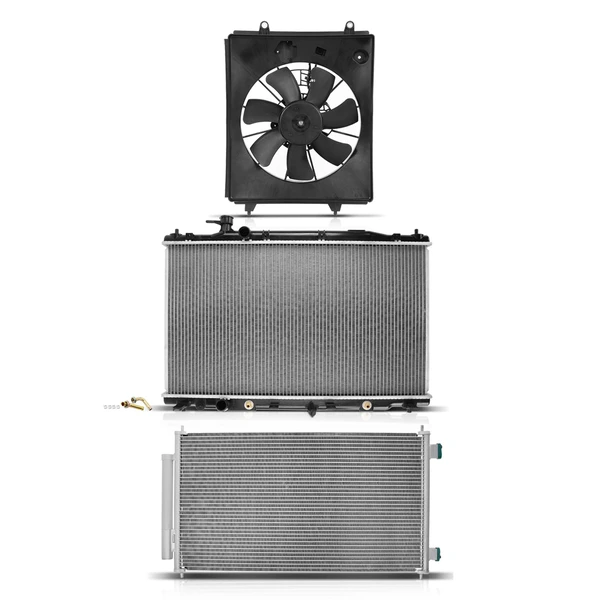 3 Pcs Radiator & AC Condenser & Cooling Fan Kit for Honda CR-V 2010-2011 2.4L