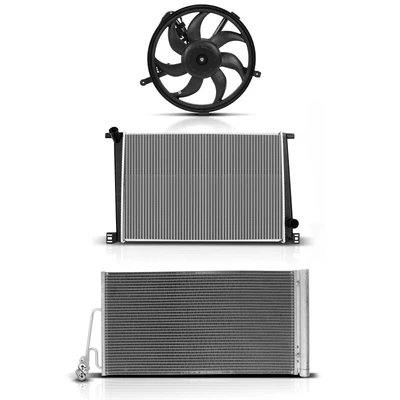 3 Pcs Radiator & AC Condenser & Cooling Fan Kit