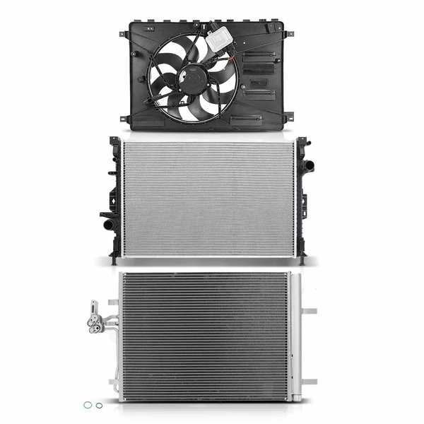3 Pcs Radiator & AC Condenser & Cooling Fan Kit for Land Rover LR2 2008-2014 3.2L 2.0L
