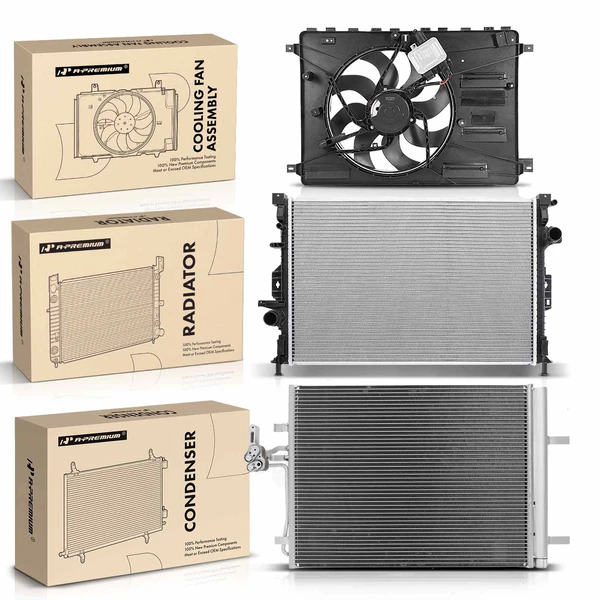 3 Pcs Radiator & AC Condenser & Cooling Fan Kit for Land Rover LR2 2008-2014 3.2L 2.0L