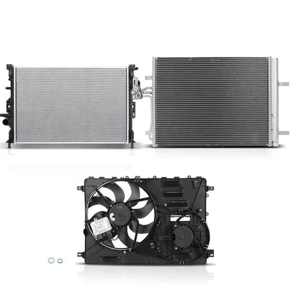 3 Pcs Radiator & AC Condenser & Cooling Fan Kit for Land Rover Discovery Sport 2015-2018