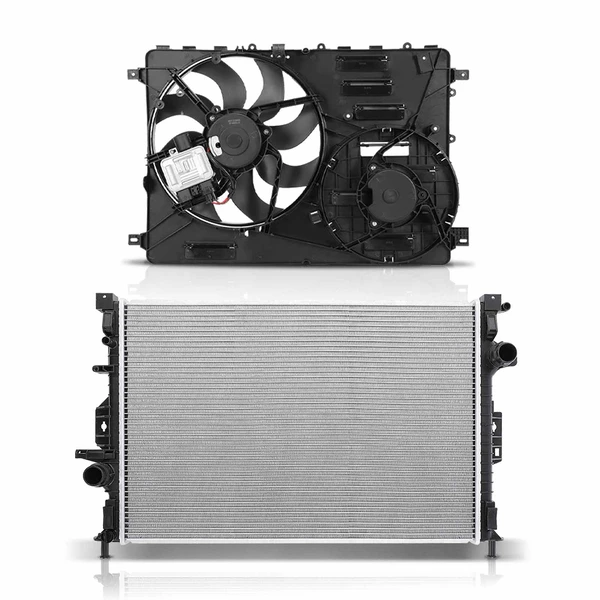 2 Pcs Radiator & Cooling Fan Assembly Kit for Land Rover Discovery Sport 2.0L