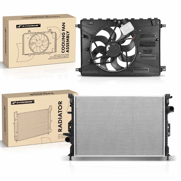 2 Pcs Radiator & Cooling Fan Assembly Kit for Land Rover LR2 2008-2014 3.2L 2.0L