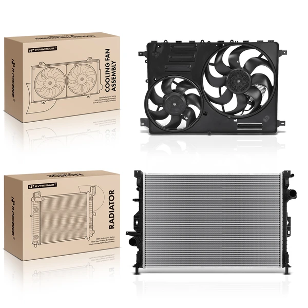 2 Pcs Radiator & Cooling Fan Assembly Kit for Volvo S60 11-16 S80 08-15 V60 15-16