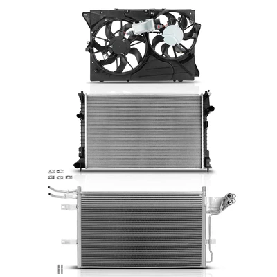 3 Pcs Radiator & AC Condenser & Cooling Fan Kit