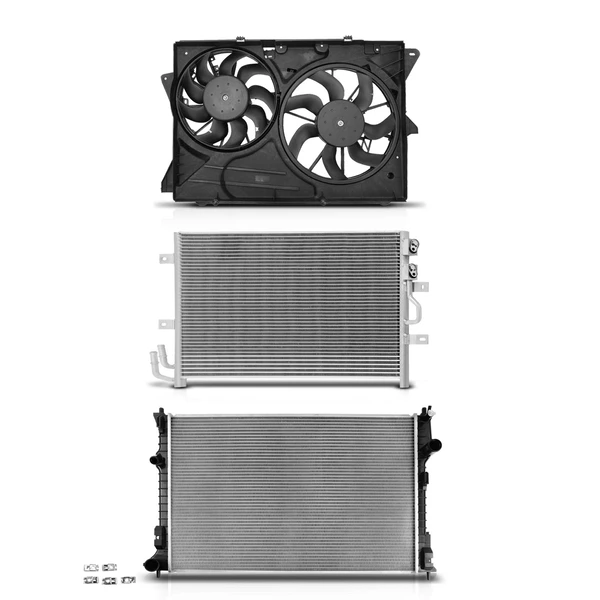 3 Pcs Radiator & AC Condenser & Cooling Fan Kit for 2015-2019 Ford Flex