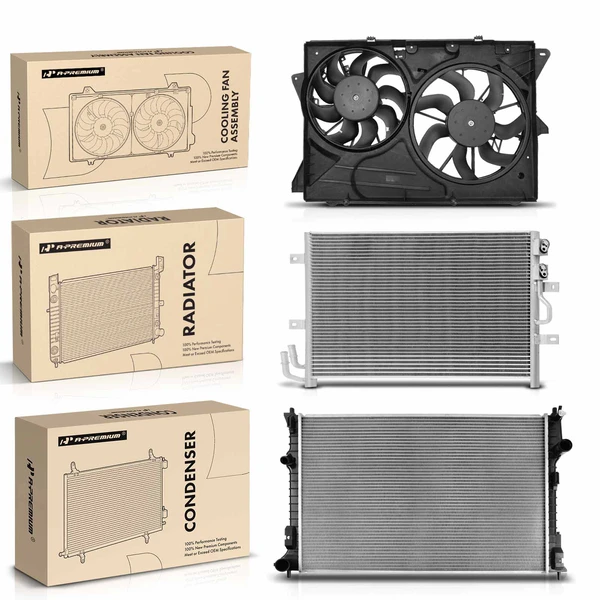 3 Pcs Radiator & AC Condenser & Cooling Fan Kit for Lincoln MKT 13-19 Ford Flex