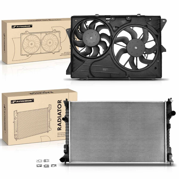 2 Pcs Radiator & Cooling Fan Assembly Kit for Ford Flex 2015-2019 Lincoln MKT 2013-2019