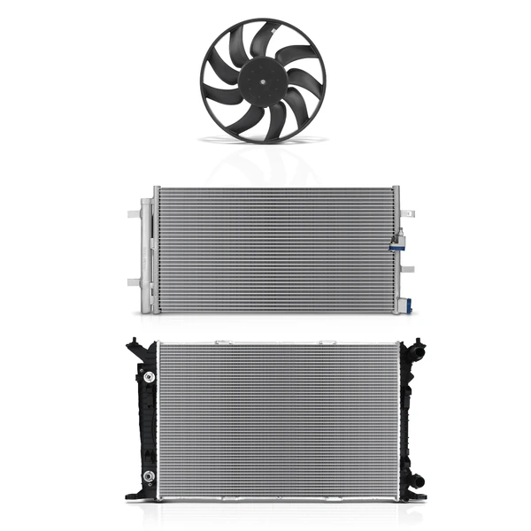 3 Pcs Radiator & AC Condenser & Cooling Fan Kit for 2010-2011 Audi A5 Quattro