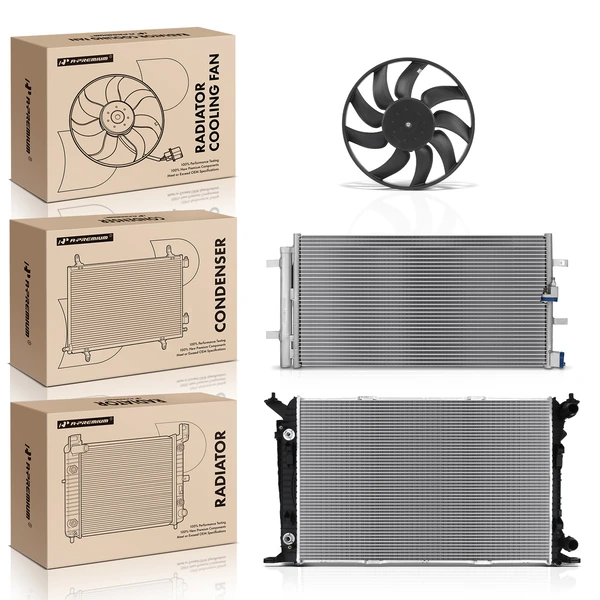 3 Pcs Radiator & AC Condenser & Cooling Fan Kit for A4 2009-2016 A5 Quattro Q5 L4 2.0L