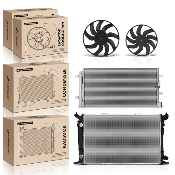 4 Pcs Radiator & AC Condenser & Cooling Fan Kit for Audi A4 A4 Quattro A5 Q5