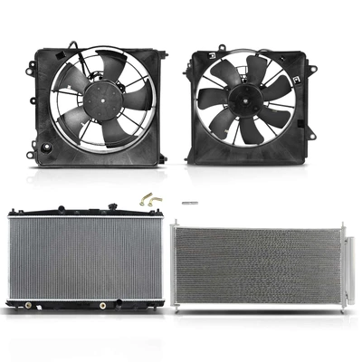 4 Pcs Radiator & AC Condenser & Cooling Fan Kit