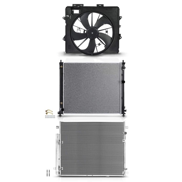3 Pcs Radiator & AC Condenser & Cooling Fan Kit for Cadillac SRX 2009 3.6L Automatic