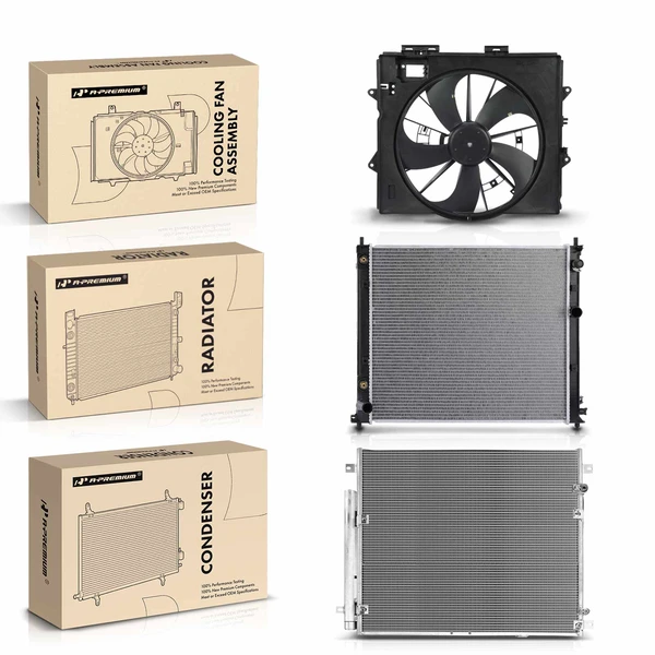 3 Pcs Radiator & AC Condenser & Cooling Fan Kit for Cadillac SRX 2009 3.6L Automatic