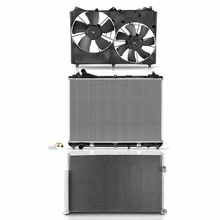 3 Pcs Radiator & AC Condenser & Cooling Fan Kit for Suzuki Grand Vitara L4 2.4L