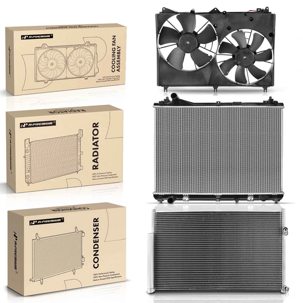 3 Pcs Radiator & AC Condenser & Cooling Fan Kit for Suzuki Grand Vitara L4 2.4L