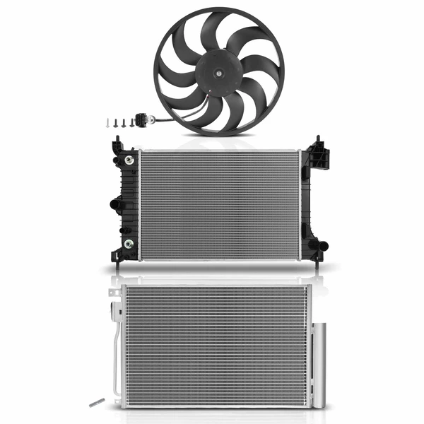3 Pcs Radiator & AC Condenser & Cooling Fan Kit for Chevrolet Sonic L4 1.8L 2012-2018