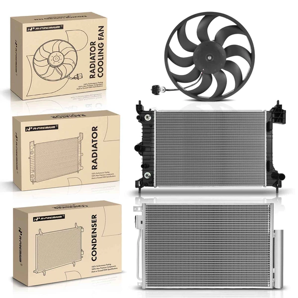 3 Pcs Radiator & AC Condenser & Cooling Fan Kit for Chevrolet Sonic L4 1.8L 2012-2018