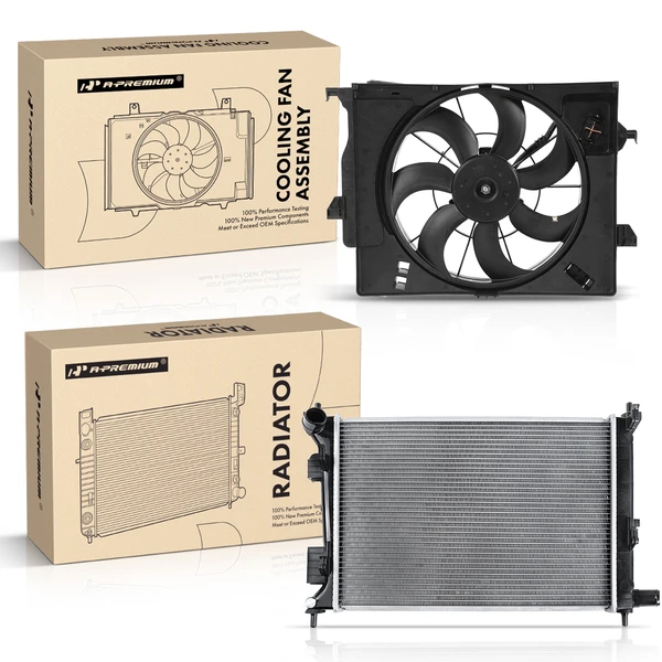 2 Pcs Radiator & Cooling Fan Assembly Kit for Hyundai Accent 2012-2014 Naturally Aspirated