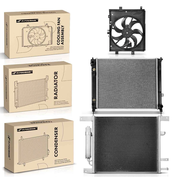 3 Pcs Radiator & AC Condenser & Cooling Fan Kit for Nissan Versa 2012-2019 Versa Note