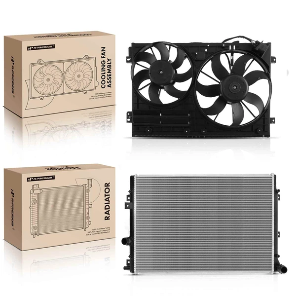 2 Pcs Radiator & Cooling Fan Assembly Kit for Volkswagen Tiguan 2009-2015 L4 2.0L