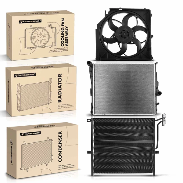 3 Pcs Radiator & AC Condenser & Cooling Fan Kit for BMW X3 2007-2010 L6 3.0L