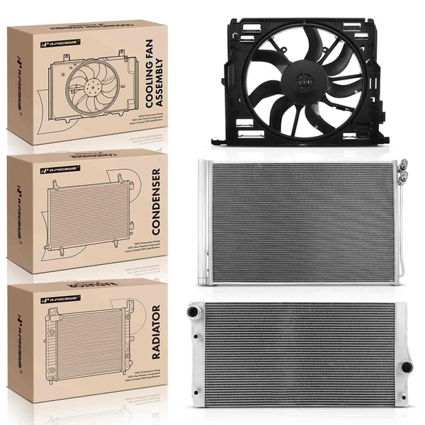 3 Pcs Radiator & AC Condenser & Cooling Fan Kit for BMW 535i 2011-2016 740i 740Li