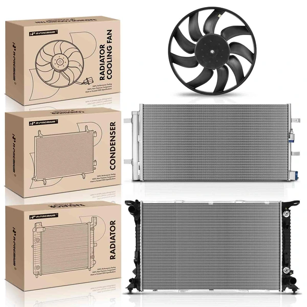 3 Pcs Radiator & AC Condenser & Cooling Fan Kit for 2008-2010 Audi A5 Quattro