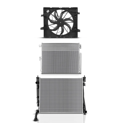 3 Pcs Radiator & AC Condenser & Cooling Fan Kit